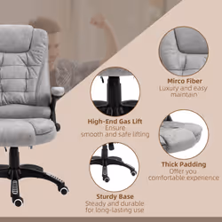Vinsetto Office Chair w/ Heating Massage Points Relaxing Reclining Grey - Additional view 8