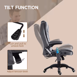 Vinsetto Office Chair w/ Heating Massage Points Relaxing Reclining Grey - Additional view 5