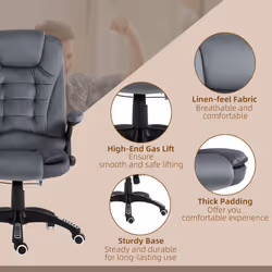 Vinsetto Office Chair w/ Heating Massage Points Relaxing Reclining Grey - Additional view 8