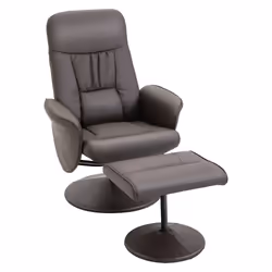 HOMCOM PU Leather 2 Pcs Reclining Armchair Ottoman 360 Swivel Brown