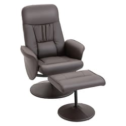 HOMCOM PU Leather 2 Pcs Reclining Armchair Ottoman 360 Swivel Brown