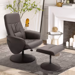 HOMCOM PU Leather 2 Pcs Reclining Armchair Ottoman 360 Swivel Brown