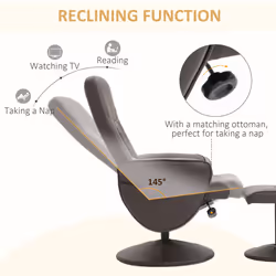 HOMCOM PU Leather 2 Pcs Reclining Armchair Ottoman 360 Swivel Brown