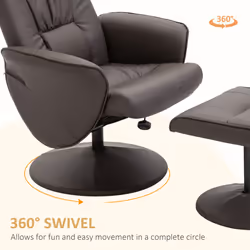 HOMCOM PU Leather 2 Pcs Reclining Armchair Ottoman 360 Swivel Brown - Additional view 4