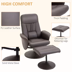 HOMCOM PU Leather 2 Pcs Reclining Armchair Ottoman 360 Swivel Brown - Additional view 5