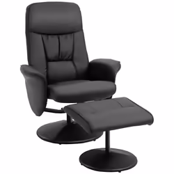 HOMCOM PU Leather 2 Pcs Reclining Armchair Ottoman 360 Swivel Black