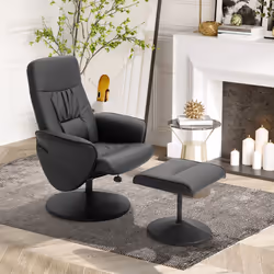 HOMCOM PU Leather 2 Pcs Reclining Armchair Ottoman 360 Swivel Black