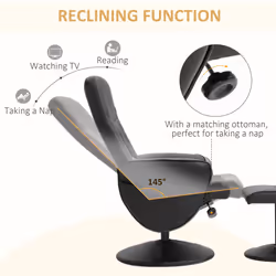 HOMCOM PU Leather 2 Pcs Reclining Armchair Ottoman 360 Swivel Black