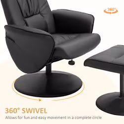 HOMCOM PU Leather 2 Pcs Reclining Armchair Ottoman 360 Swivel Black - Additional view 4