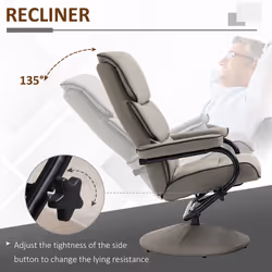 HOMCOM Faux Leather Recliner Chair Ottoman Swivel Lounge w/ Footstool