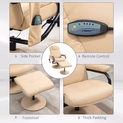 HOMCOM Massage Recliner Chair Cushioned Ottoman 10 Point Vibration Cream - Additional view 4