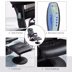 HOMCOM Massage Recliner Chair Cushioned Ottoman 10 Point Vibration Black - Additional view 4