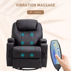 HOMCOM 8-Point Massage Recliner Sofa Rocking Swivel with Remote, Black