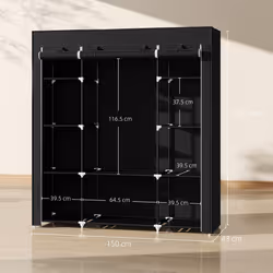 HOMCOM Fabric Wardrobe with 10 Shelves 1 Hanging Rail Foldable Closets Black