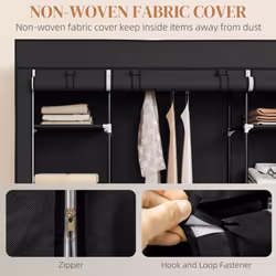 HOMCOM Fabric Wardrobe with 10 Shelves 1 Hanging Rail Foldable Closets Black - Additional view 4