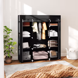 HOMCOM Fabric Wardrobe with 10 Shelves 1 Hanging Rail Foldable Closets Black - Additional view 6
