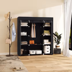 HOMCOM Fabric Wardrobe with 10 Shelves 1 Hanging Rail Foldable Closets Black - Additional view 7