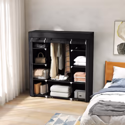 HOMCOM Fabric Wardrobe with 10 Shelves 1 Hanging Rail Foldable Closets Black - Additional view 8