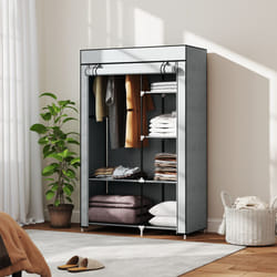 HOMCOM Fabric Wardrobe w/ Shelves Hanging Rail Foldable Closets Light Grey