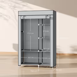 HOMCOM Fabric Wardrobe w/ Shelves Hanging Rail Foldable Closets Light Grey