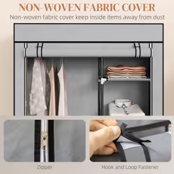 HOMCOM Fabric Wardrobe w/ Shelves Hanging Rail Foldable Closets Light Grey - Additional view 4