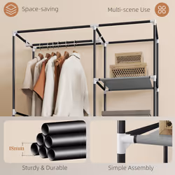 HOMCOM Fabric Wardrobe w/ Shelves Hanging Rail Foldable Closets Light Grey - Additional view 5