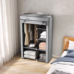HOMCOM Fabric Wardrobe w/ Shelves Hanging Rail Foldable Closets Light Grey - Additional view 8