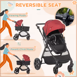 HOMCOM 2 in 1 Pushchair Stroller w/ Reversible Seat Single Hand Foldable Red