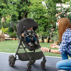 HOMCOM 2 in 1 Pushchair Stroller w/ Reversible Seat Single Hand Foldable Black