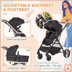 HOMCOM 2 in 1 Pushchair Stroller w/ Reversible Seat Single Hand Foldable Black
