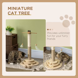 PawHut Cat Tower w/ Turntable Toy Ball, Jute and Sisal Scratching Post