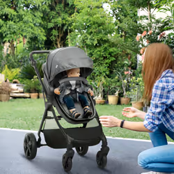 HOMCOM 2 in 1 Pushchair Stroller w/ Reversible Seat Single Hand Foldable Grey