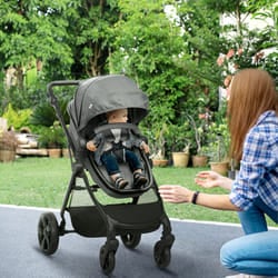 HOMCOM 2 in 1 Pushchair Stroller w/ Reversible Seat Single Hand Foldable Grey