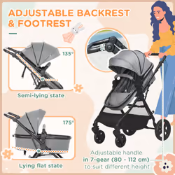 HOMCOM 2 in 1 Pushchair Stroller w/ Reversible Seat Single Hand Foldable Grey