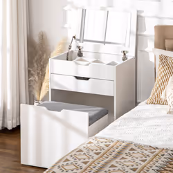 HOMCOM Dressing Table with Mirror and Stool, Vanity Table with Storage, White