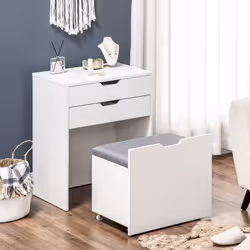HOMCOM Dressing Table with Mirror and Stool, Vanity Table with Storage, White - Additional view 4