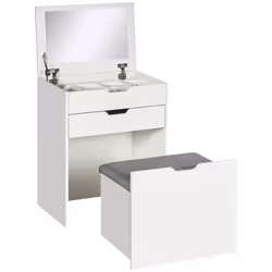 HOMCOM Dressing Table with Mirror and Stool, Vanity Table with Storage, White - Additional view 8