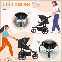 HOMCOM Foldable Three-Wheeler Baby Stroller w/ Sun Canopy, Storage