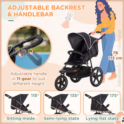 HOMCOM Foldable Three-Wheeler Baby Stroller w/ Sun Canopy, Storage
