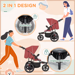 HOMCOM Foldable Three-Wheeler Baby Stroller w/ Sun Canopy, Storage - Red