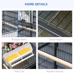 PawHut Large Bird Cage Budgie Cage for Finch Canaries Parrot with Stand Grey - Additional view 4