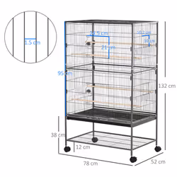 PawHut Large Bird Cage Budgie Cage for Finch Canaries Parrot with Stand Grey - Additional view 7