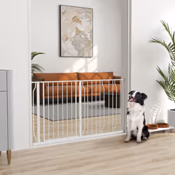 PawHut Dog Gate Wide Stair Gate w/ Door Pressure Fit, 75-145W cm, White