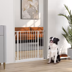 PawHut Dog Gate Wide Stair Gate w/ Door Pressure Fit, 75-95W cm, White