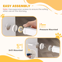 PawHut Dog Gate Wide Stair Gate w/ Door Pressure Fit, 75-95W cm, White - Additional view 5