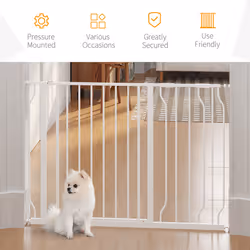 PawHut Dog Gate Wide Stair Gate w/ Door Pressure Fit, 75-115W cm, White - Additional view 4