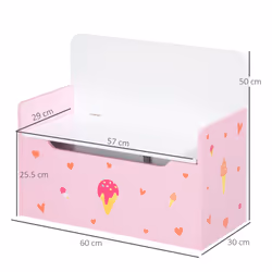 ZONEKIZ  2 in 1 Wooden Kids Storage Bench, Toy Box w/ Safety Rod - Pink - Additional view 5