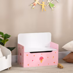 ZONEKIZ  2 in 1 Wooden Kids Storage Bench, Toy Box w/ Safety Rod - Pink - Additional view 8