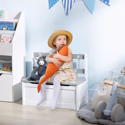 ZONEKIZ Two-In-One Wooden Kids Storage Bench, Toy Box w/ Safety Rod - Grey
