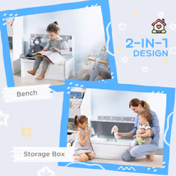 ZONEKIZ 2 In 1 Wooden Kids Storage Bench, Toy Box w/ Safety Rod - Grey